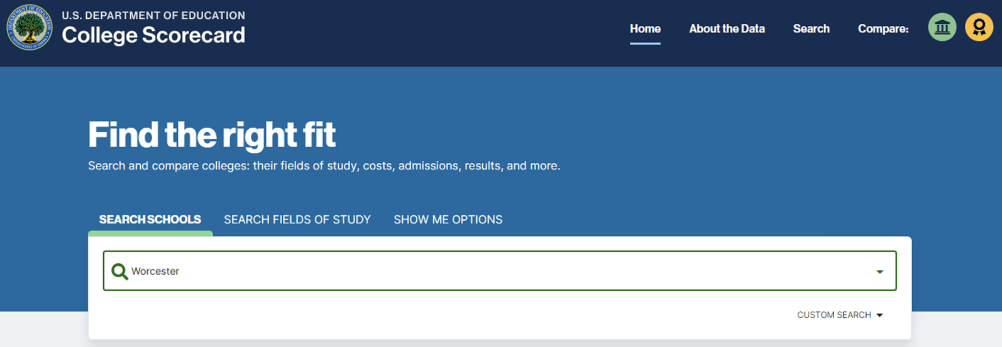 Find Schools Tool in College Scorecard college scorecard search